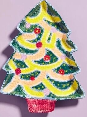 NWT   Anthropologie Nathalie Christmas Tree Dessert Canapé Plate  Candy Dish